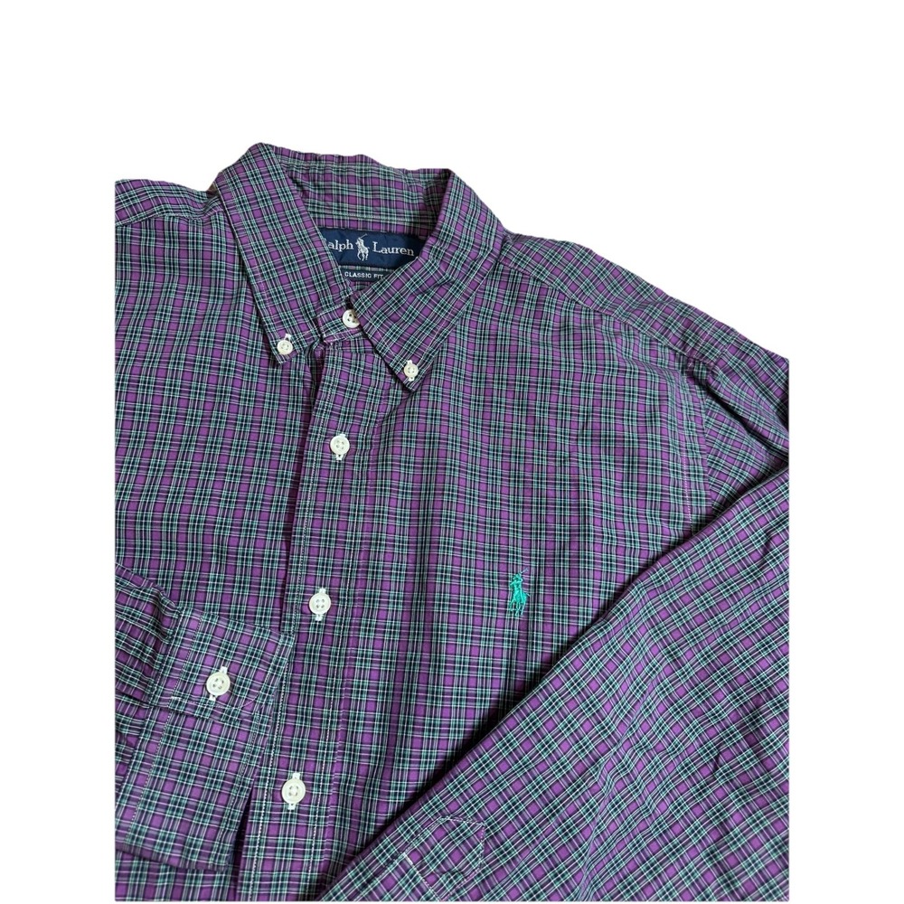 Ralph Lauren Shirt Mens Large Long Sleeve Button Front Plaid Custom Fit